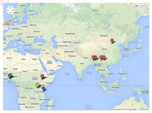 global locations of studies on seed degeneration - potato, sweetpotato, cassava, yam and banana