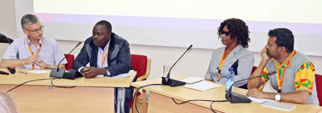 Panel discussion participants (L-R) Graham Thiele (RTB), George Momanyi, Stella Ennin and Srini Rajendran