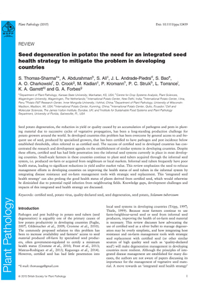 Seed degeneration in potato: the need for an integrated seed health strategy to mitigate the problem in developing countries