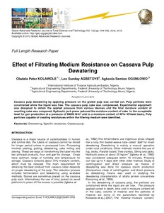Effect of filtrating medium resistance on cassava pulp dewatering