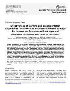 Effectiveness of learning and experimentation approaches for farmers as a community based strategy for banana xanthomonas wilt management
