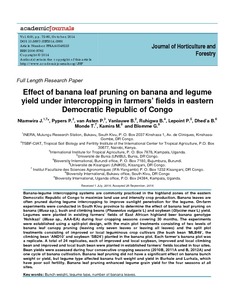 Effect of banana leaf pruning on banana and legume yield under intercropping in farmers' fields in eastern Democratic Republic of Congo