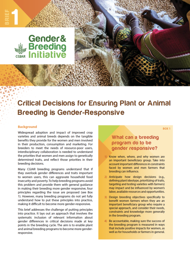 Critical Decisions for Ensuring Plant or Animal Breeding is Gender-Responsive