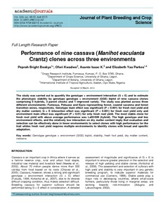 Performance of nine cassava (Manihot esculanta Crantz) clones across three environments