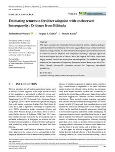 Estimating returns to fertilizer adoption with unobserved heterogeneity: evidence from Ethiopia