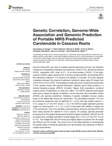 Genetic correlation, genome-wide association and genomic prediction of portable NIRS predicted carotenoids in cassava roots