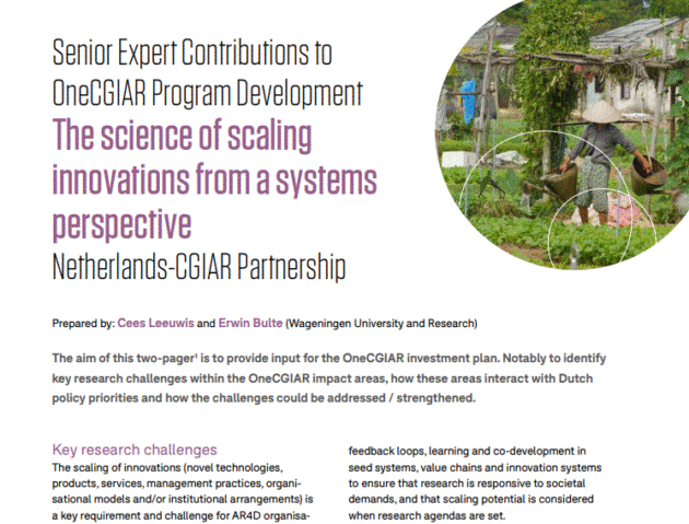 Senior Expert Contributions to OneCGIAR Program Development. The science of scaling innovations from a systems perspective. Netherlands-CGIAR Partnership.
