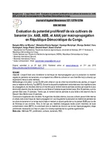 Évaluation du potentiel prolifératif de six cultivars de bananier (cv. AAB, ABB, et AAA) par macropropagation en République Démocratique du Congo.