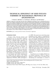 Technical efficiency of seed potato farmers of badakshan province of Afghanistan.