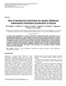 Use of aeroponics technique for potato (Solanum tuberosum) minitubers production in Kenya.