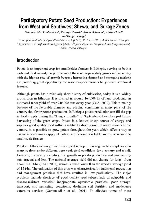 Participatory potato seed production: Experiences from west and southwest Shewa, and Gurage zones.