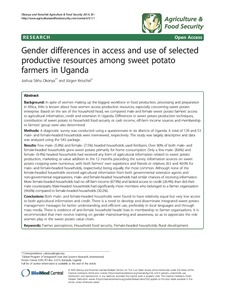 Gender differences in access and use of selected productive resources among sweet potato farmers in Uganda.