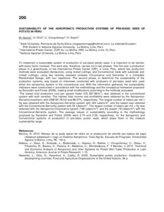 Sustainability of the aeroponics production systems of pre-basic seed of potato in Peru.