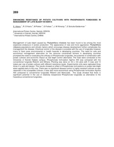 Enhancing resistance of potato cultivars with phosphonate fungicides in management of late blight in Kenya.