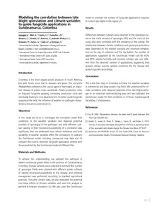 Modeling the correlation between late blight sporulation and climate variables to guide fungicide applications in Cundinamarca, Colombia.