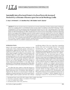 Sustainable intensification of potato in rice based system for increased productivity and income of resource poor farmers in West Bengal, India