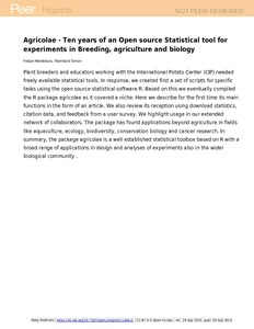 Agricolae - Ten years of an open source statistical tool for experiments in breeding, agriculture and biology.