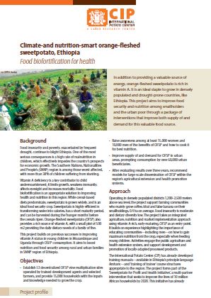 Climate-and nutrition-smart orange-fleshed sweetpotato, Ethiopia. Food biofortification for health. Project profile.