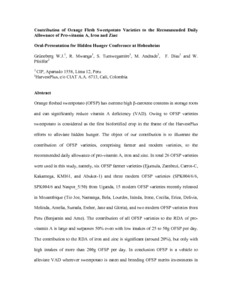 Contribution of orange flesh sweetpotato varieties to the recommended daily allowance of pro-vitamin A, iron and zinc.