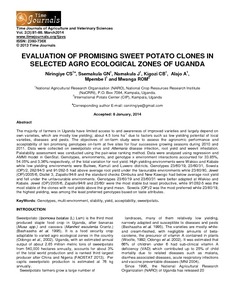Evaluation of promising sweet potato clones in selected agro ecological zones of Uganda.