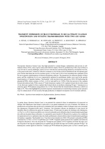 Transient expression of ß-glucuronidase in recalcitrant Ugandan sweetpotato and putative transformation with two cry genes.