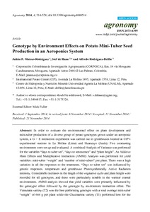 Genotype by environment effects on potato mini-tuber seed production in an aeroponics system.