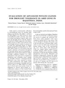 Evaluation of advanced potatoes clones for drought tolerance in arid zone in Rajasthan, India.