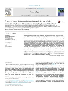 Cryopreservation of Bituminaria bituminosa varieties and hybrids