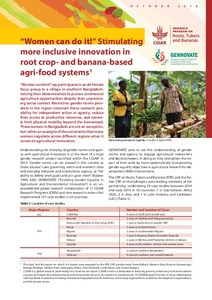 Women can do it! Stimulating more inclusive innovation in root crop- and banana-based agri-food systems.