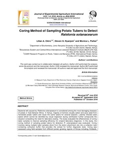 Coring method of sampling potato tubers to detect ralstonia solanacearum.