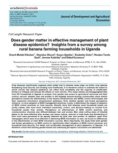 Does gender matter in effective management of plant disease epidemics? Insights from a survey among rural banana farming households in Uganda