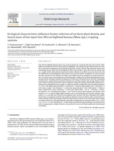 Ecological characteristics influence farmer selection of on-farm plant density and bunch mass of low input East African highland banana (Musa spp.) cropping systems