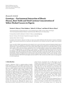 Genotype X Environment interaction of mosaic disease, root yields and total carotene concentration of yellowfleshed cassava in Nigeria