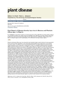 First report of banana bunchy top virus in banana and plantain (musa spp.) in Nigeria (ABSTRACT)