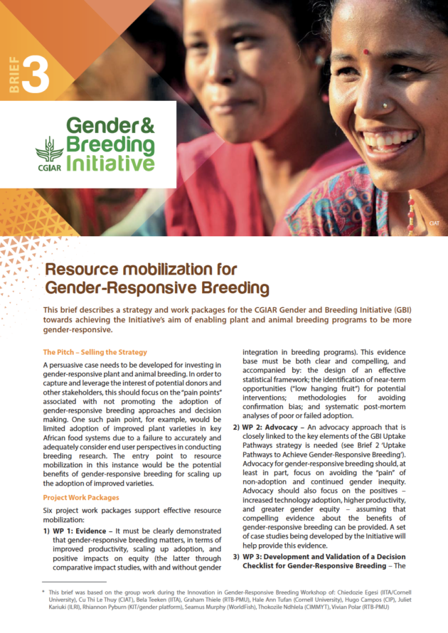 Resource mobilization for Gender-Responsive Breeding