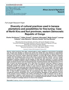 Diversity of cultural practices used in banana plantations and possibilities for fine-tuning: Case of North Kivu and Ituri provinces, eastern Democratic Republic of Congo
