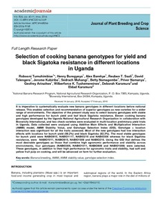 Selection of cooking banana genotypes for yield and black Sigatoka resistance in different locations in Uganda