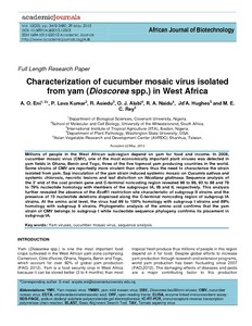 Characterization of cucumber mosaic virus isolated from yam (Dioscorea spp.) in West Africa