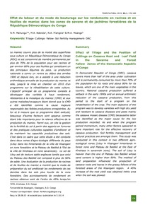 Effet du labour et du mode de bouturage sur les rendements en racines et en feuilles de manioc dans les zones de savane et de jacheres forestieres de la Republique Democratique du Congo.