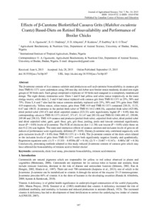Effects of β-carotene biofortified cassava grits (Mahihot esculenta Crantz) based-diets on retinol bioavailability and performance of broiler chicks