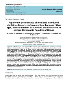 Agronomic performance of local and introduced plantains, dessert, cooking and beer bananas (Musa spp.) across different altitude and soil conditions in eastern Democratic Republic of Congo