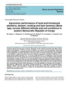 Agronomic performance of local and introduced plantains, dessert, cooking and beer bananas (Musa spp.) across different altitude and soil conditions in eastern Democratic Republic of Congo