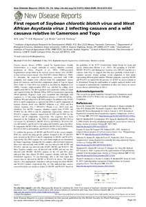 First report of Soybean chlorotic blotch virus and West African Asystasia virus 1 infecting cassava and a wild cassava relative in Cameroon and Togo