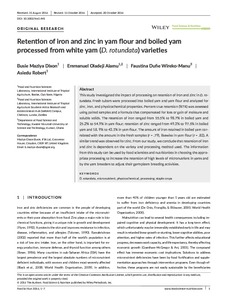 Retention of iron and zinc in yam flour and boiled yam processed from white yam (D. rotundata) varieties