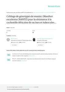 Criblage de génotypes de manioc (Manihot esculenta CRANTZ) pour la résistance à la cochenille Africaine de racines et tubercules (Stictococcus vayssierei Richard) dans différentes zones agro-écologiques de Beni (Nord Kivu, RD Congo)