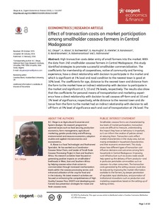 Effect of transaction costs on market participation among smallholder cassava farmers in Central Madagascar