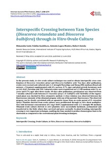 Interspecific crossing between yam species (Dioscorea rotundata and Dioscorea bulbifera) through in vitro ovule culture