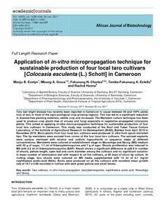 Application of in-vitro micropropagation technique for sustainable production of four local taro cultivars [Colocasia esculenta (L.) Schott] in Cameroon