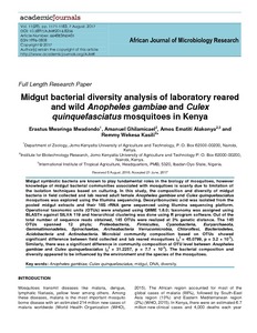 Midgut bacterial diversity analysis of laboratory reared and wild Anopheles gambiae and Culex quinquefasciatus mosquitoes in Kenya