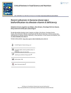 Recent advances in banana (Musa spp.) biofortification to alleviate vitamin A deficiency